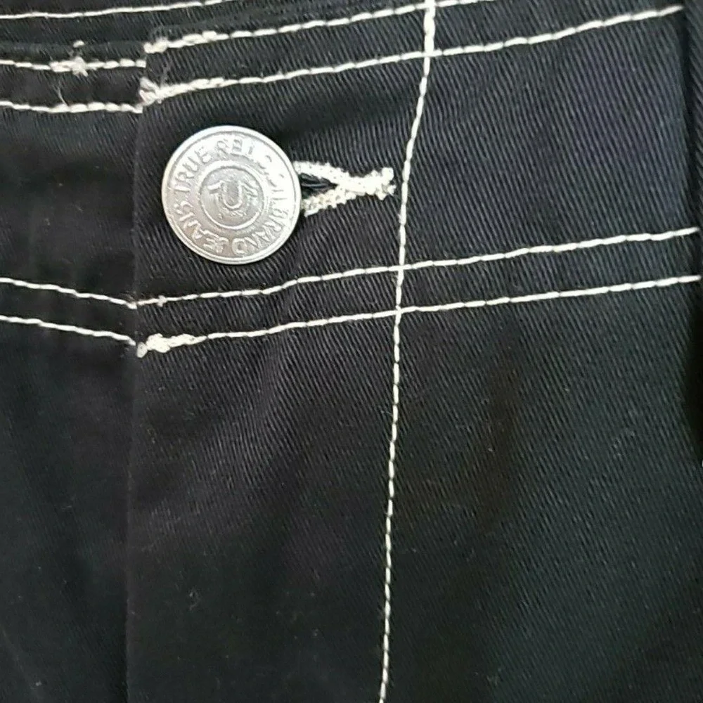 True Religion Cargo Pants Mens 42x30 Black Contrast Stitch Denim Relaxed Fit